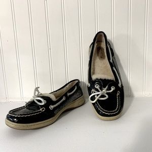 Sperry, Fur-Lined, Black Patent Leather, 6